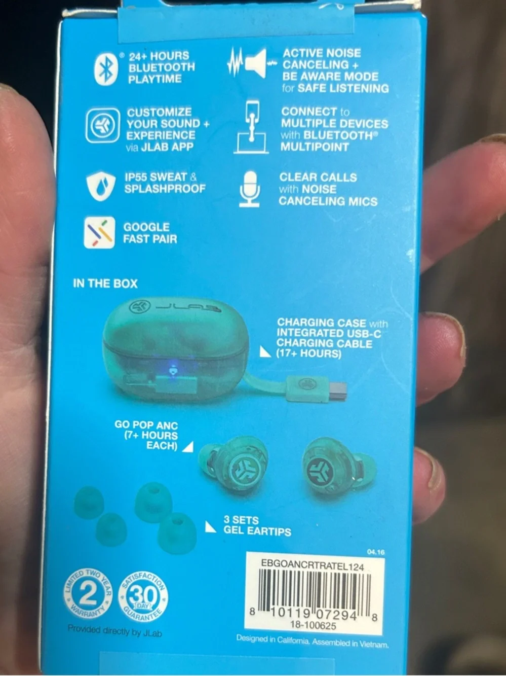 JLab Go Pop ANC True Wireless Earbuds - Clear Teal